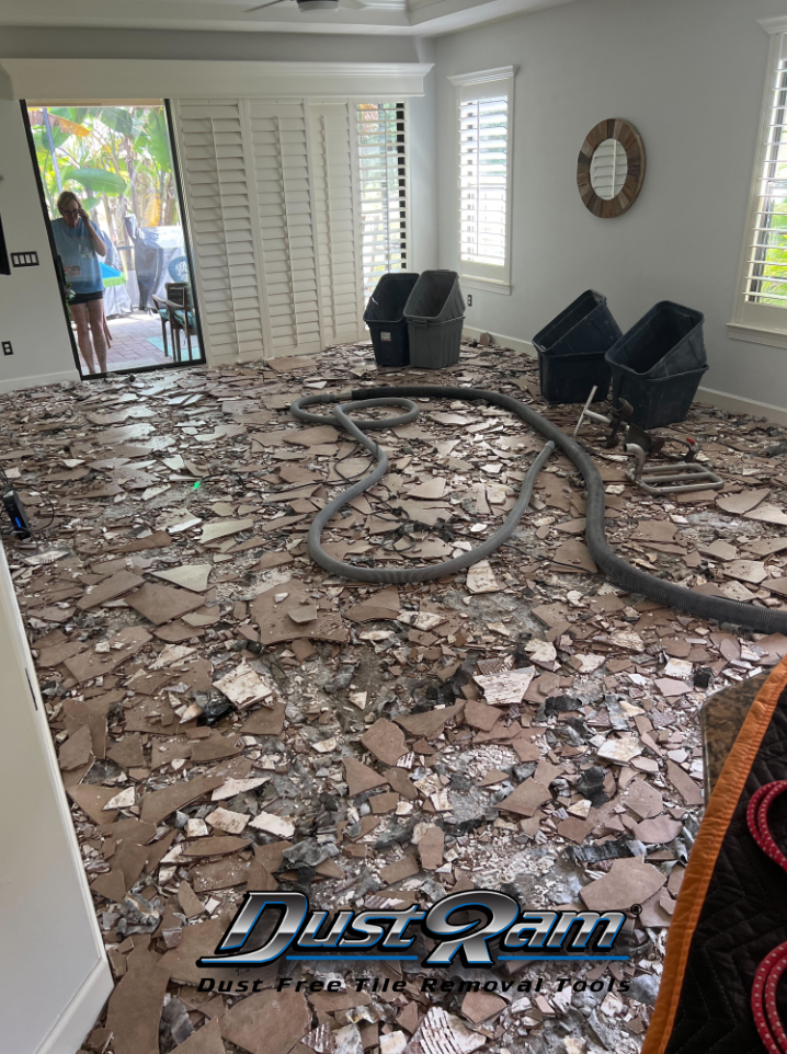 tile rubble after removing and chipping tile